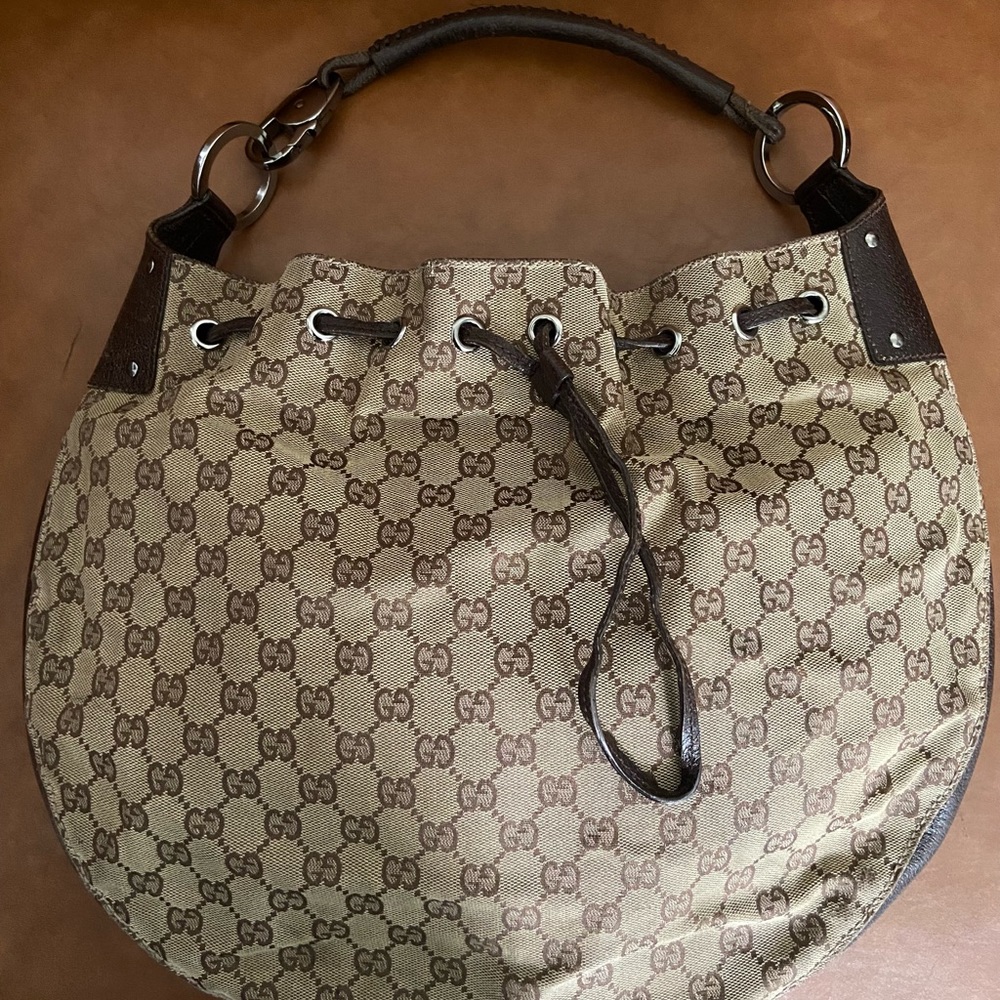 Gucci Canvas Drawstring Hobo Bag